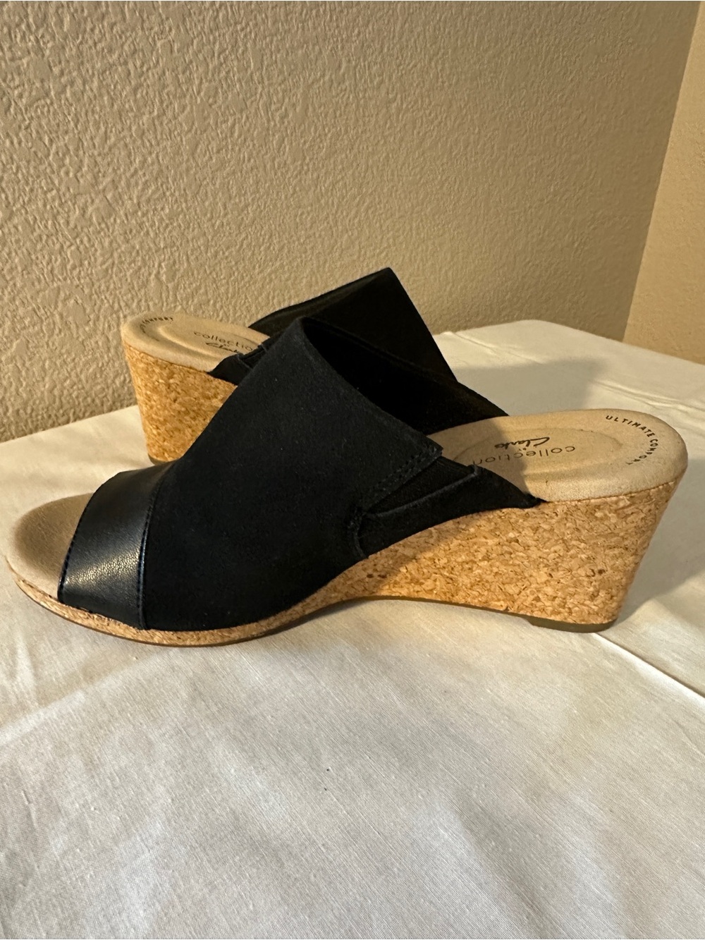 Clarks Lafley Wave Black Cork Wedge Slide Sandals — Women’s Size 9.5 Medium - Picture 4 of 10